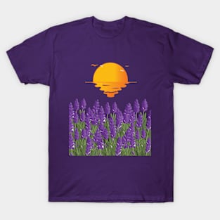 Cartoon beautiful sunset and lavenders T-Shirt